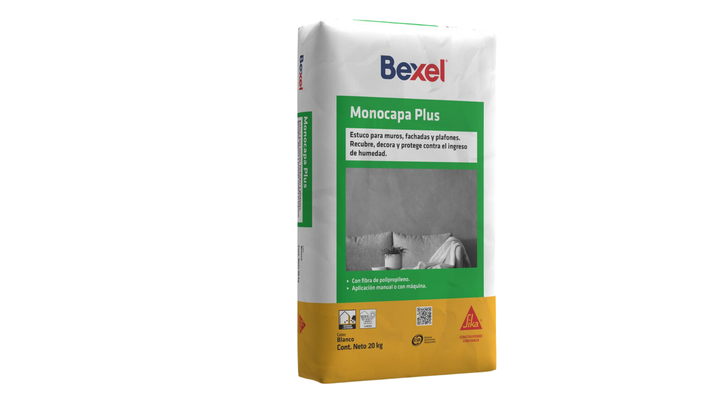 ESTUCO PARA MURO FACHADAS Y PLAFONES BEXEL ESTUKO MONOCAPA PLUS BCO 20KG