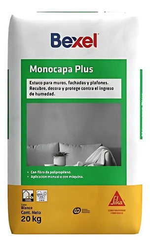 ESTUCO PARA MURO FACHADAS Y PLAFONES BEXEL ESTUKO MONOCAPA PLUS BCO 20KG