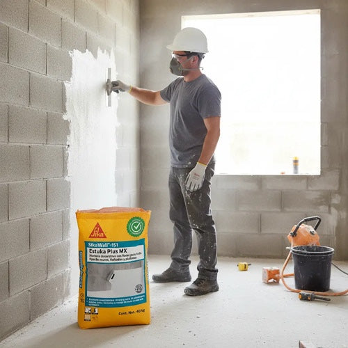 MORTERO DECORATIVO CON FIBRAS SIKAWALL-151 ESTUKA PLUS MX BLANCO SACO 20 KG