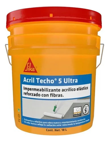 IMPERMEABILIZANTE ACRÍLICO SIKA ACRIL TECHO 5 AÑOS ULTRA BLANCO 18 LT