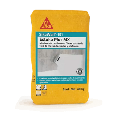 MORTERO DECORATIVO CON FIBRAS SIKAWALL-151 ESTUKA PLUS MX BLANCO SACO 20 KG